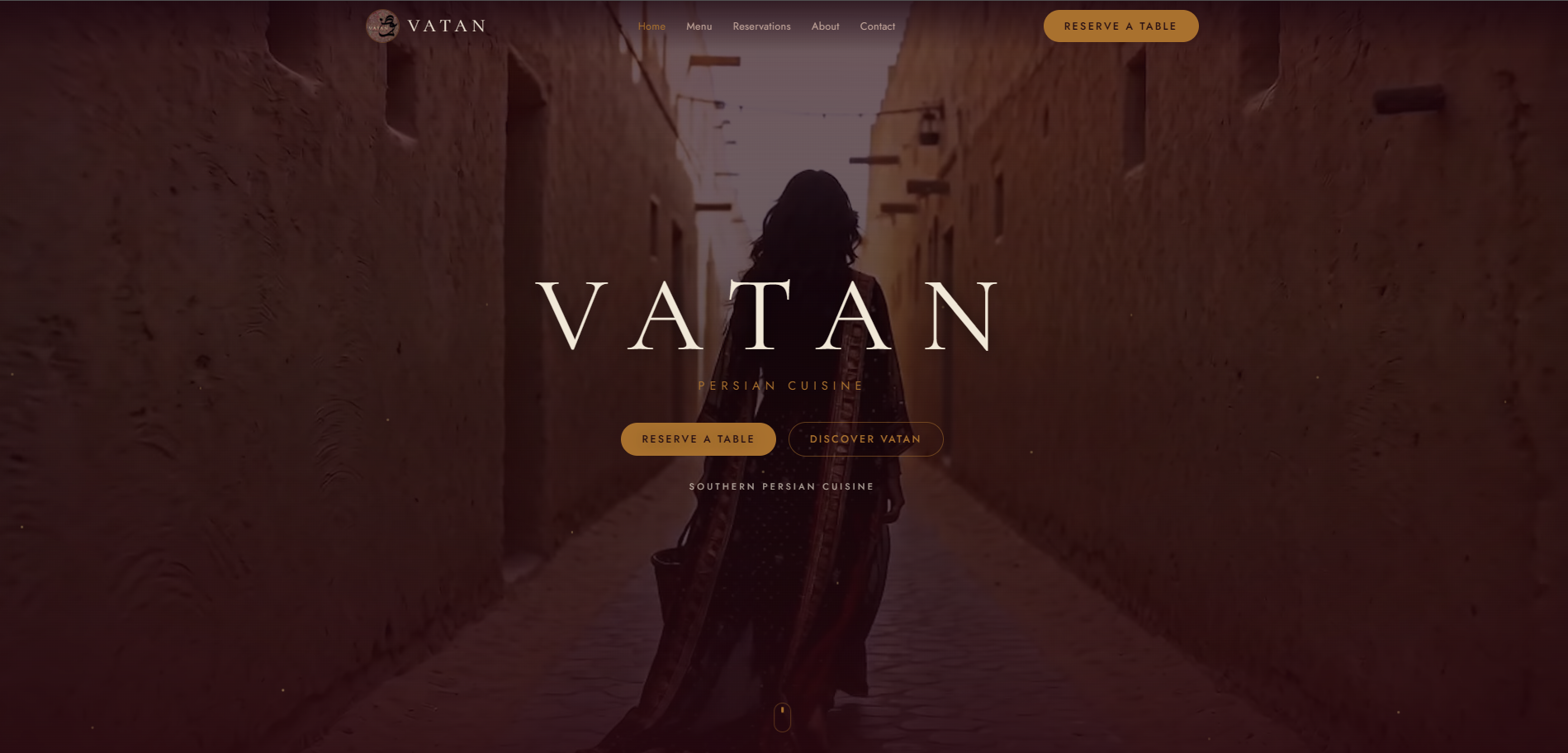 Vatan homepage with a warm alleyway hero and the VATAN wordmark